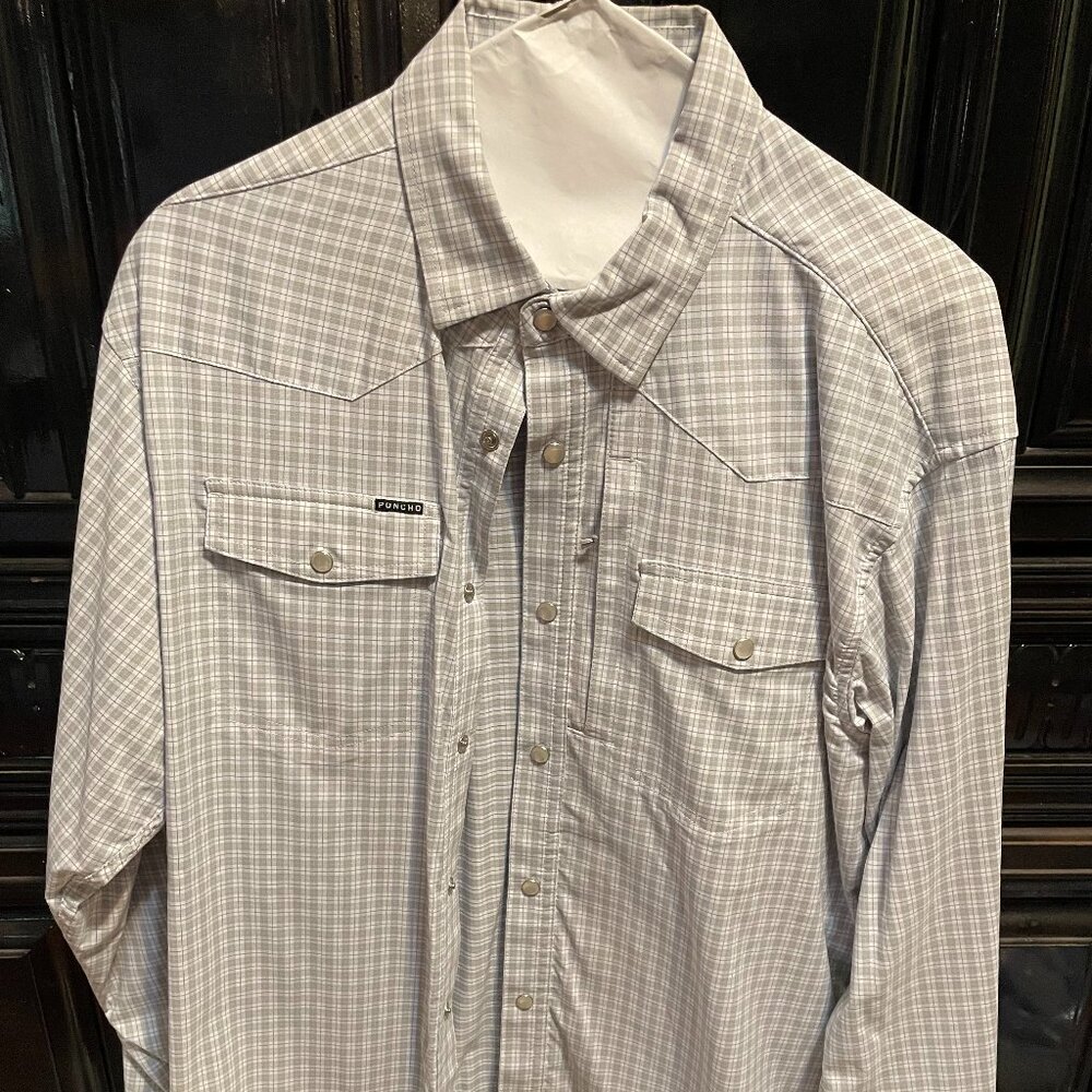 Poncho Mens White Plaid Long Sleeve Mens M
